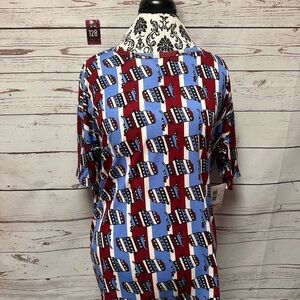 LuLaRoe Red and Blue Geometric Short Sleeve Top - Irma